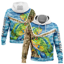 Load image into Gallery viewer, Custom Lakes Blue White Black 3D Sea Waves And Bluegill Fish Fishing Sports Pullover Sweatshirt Hoodie