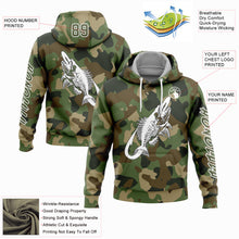 Load image into Gallery viewer, Custom Camo Olive-White 3D Fish Hook Skull Fishing Sports Pullover Sweatshirt Salute To Service Hoodie