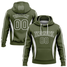 Load image into Gallery viewer, Custom Stitched Olive White 3D Pattern Design Color Blocking Stripe Sports Pullover Sweatshirt Hoodie