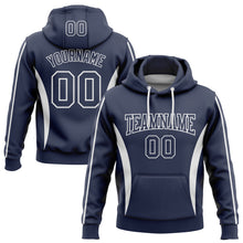 Load image into Gallery viewer, Custom Stitched Navy White 3D Pattern Design Color Blocking Stripe Sports Pullover Sweatshirt Hoodie