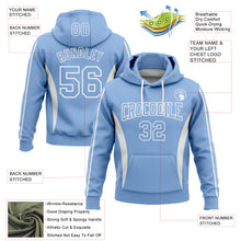 Load image into Gallery viewer, Custom Stitched Light Blue White 3D Pattern Design Color Blocking Stripe Sports Pullover Sweatshirt Hoodie
