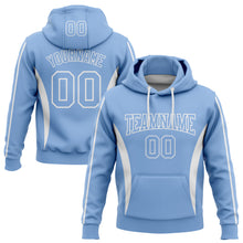 Load image into Gallery viewer, Custom Stitched Light Blue White 3D Pattern Design Color Blocking Stripe Sports Pullover Sweatshirt Hoodie