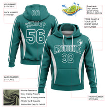Load image into Gallery viewer, Custom Stitched Teal White 3D Pattern Design Color Blocking Stripe Sports Pullover Sweatshirt Hoodie