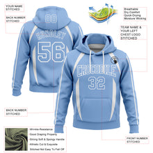 Load image into Gallery viewer, Custom Stitched Light Blue White 3D Pattern Design Contrast Color Stripe Sports Pullover Sweatshirt Hoodie