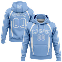 Load image into Gallery viewer, Custom Stitched Light Blue White 3D Pattern Design Contrast Color Stripe Sports Pullover Sweatshirt Hoodie