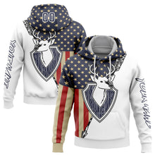 Load image into Gallery viewer, Custom White Navy 3D American Flag And Deer Hunting Sports Pullover Sweatshirt Hoodie