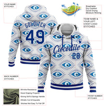 Load image into Gallery viewer, Custom Stitched White Royal 3D Pattern Design Evil Eyes Sports Pullover Sweatshirt Hoodie