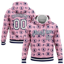 Load image into Gallery viewer, Custom Stitched Light Pink White-Navy 3D Pattern Design Evil Eyes Sports Pullover Sweatshirt Hoodie