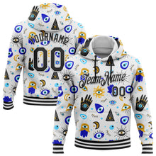 Load image into Gallery viewer, Custom Stitched White Black 3D Pattern Design Evil Eyes Sports Pullover Sweatshirt Hoodie