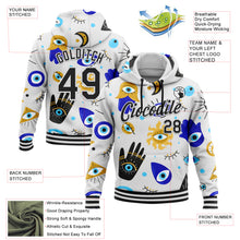 Load image into Gallery viewer, Custom Stitched White Black 3D Pattern Design Evil Eyes Sports Pullover Sweatshirt Hoodie