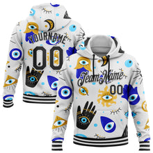 Load image into Gallery viewer, Custom Stitched White Black 3D Pattern Design Evil Eyes Sports Pullover Sweatshirt Hoodie