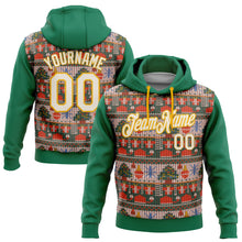 Load image into Gallery viewer, Custom Stitched Kelly Green Cream-Gold 3D Christmas Sports Pullover Sweatshirt Hoodie