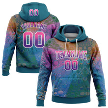 Load image into Gallery viewer, Custom Stitched Teal Pink-Purple Fade 3D Pattern Design Colorful Bubbles Sports Pullover Sweatshirt Hoodie