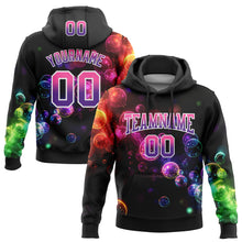 Load image into Gallery viewer, Custom Stitched Black Pink-Purple Fade 3D Pattern Design Colorful Bubbles Sports Pullover Sweatshirt Hoodie