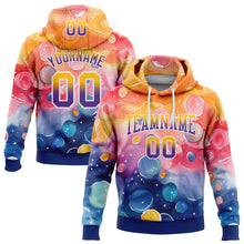 Load image into Gallery viewer, Custom Stitched Gold Purple-Royal Fade 3D Pattern Design Colorful Bubbles Sports Pullover Sweatshirt Hoodie