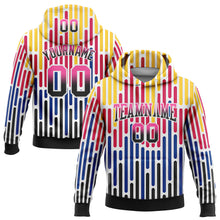 Load image into Gallery viewer, Custom Stitched White Pink-Black Fade 3D Pattern Design Colorful Stripes Shapes Sports Pullover Sweatshirt Hoodie
