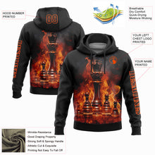 Load image into Gallery viewer, Custom Black Orange 3D Flame Chess International Chess Day Sports Pullover Sweatshirt Hoodie