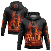 Load image into Gallery viewer, Custom Black Orange 3D Flame Chess International Chess Day Sports Pullover Sweatshirt Hoodie