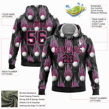 Load image into Gallery viewer, Custom Stitched Black Pink-White 3D Flame Golf Ball Sports Pullover Sweatshirt Hoodie