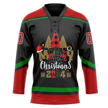 Load image into Gallery viewer, Custom Black Red-Grass Green Funny Christmas 3D Hockey Lace Neck Jersey