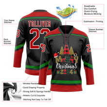 Load image into Gallery viewer, Custom Black Red-Grass Green Funny Christmas 3D Hockey Lace Neck Jersey