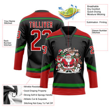 Load image into Gallery viewer, Custom Black Red-Grass Green Funny Christmas 3D Hockey Lace Neck Jersey