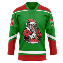 Load image into Gallery viewer, Custom Grass Green Red-White Funny Christmas 3D Hockey Lace Neck Jersey