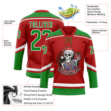 Load image into Gallery viewer, Custom Red Grass Green-White Funny Christmas 3D Hockey Lace Neck Jersey