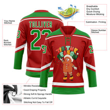 Load image into Gallery viewer, Custom Red Grass Green-White Funny Christmas 3D Hockey Lace Neck Jersey