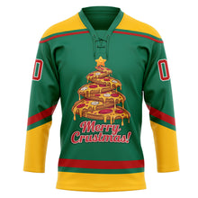 Load image into Gallery viewer, Custom Kelly Green Red-Gold Funny Christmas 3D Hockey Lace Neck Jersey