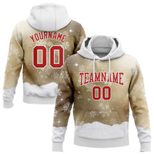 Load image into Gallery viewer, Custom Stitched Old Gold Red-White Christmas Snowflakes 3D Sports Pullover Sweatshirt Hoodie