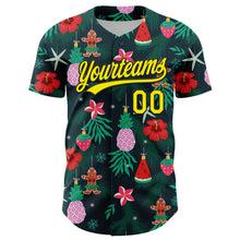 Load image into Gallery viewer, Custom Green Light Yellow-Black 3D Funny Christmas Authentic Baseball Jersey