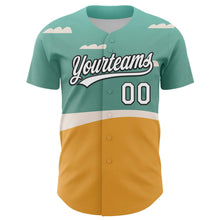 Load image into Gallery viewer, Custom Teal Black-Old Gold 3D Funny Christmas Authentic Baseball Jersey
