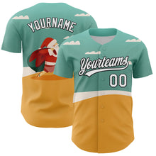 Load image into Gallery viewer, Custom Teal Black-Old Gold 3D Funny Christmas Authentic Baseball Jersey