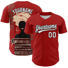 Load image into Gallery viewer, Custom Red White-Black 3D Pattern Design Black History Month Authentic Baseball Jersey