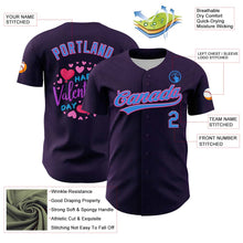 Load image into Gallery viewer, Custom Purple Electric Blue-Pink 3D Love Heart Valentine's Day Authentic Baseball Jersey