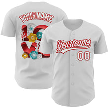 Load image into Gallery viewer, Custom White Red 3D Love Heart Valentine's Day Authentic Baseball Jersey