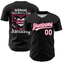 Load image into Gallery viewer, Custom Black White-Neon Pink 3D Love Heart Valentine's Day Authentic Baseball Jersey