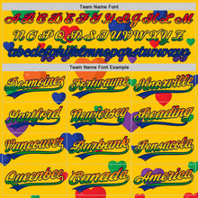 Load image into Gallery viewer, Custom Yellow Rainbow-Black 3D Love Heart Valentine's Day Authentic Baseball Jersey