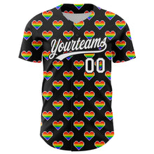 Load image into Gallery viewer, Custom Black White 3D Love Heart Valentine's Day Authentic Baseball Jersey