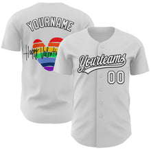 Load image into Gallery viewer, Custom White Black 3D Love Heart Valentine's Day Authentic Baseball Jersey