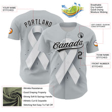 Load image into Gallery viewer, Custom Gray Black White 3D Lung Cancer Ribbon Authentic Baseball Jersey