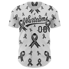 Load image into Gallery viewer, Custom White Black 3D Skin Cancer Ribbon Authentic Baseball Jersey