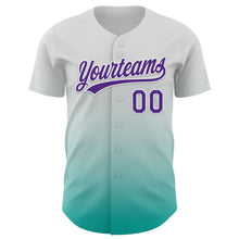 Load image into Gallery viewer, Custom White Purple-Aqua 3D Testicular Cancer Ribbon Authentic Baseball Jersey
