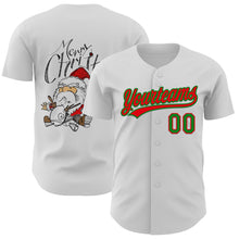 Load image into Gallery viewer, Custom White Fire Red-Grass Green 3D Funny Christmas Authentic Baseball Jersey
