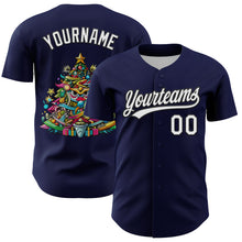 Load image into Gallery viewer, Custom Navy White-Black 3D Funny Christmas Authentic Baseball Jersey