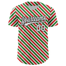 Load image into Gallery viewer, Custom White Black Red-Kelly Green 3D Funny Christmas Authentic Baseball Jersey