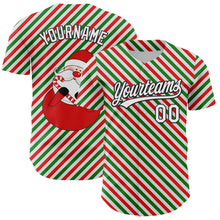 Load image into Gallery viewer, Custom White Black Red-Kelly Green 3D Funny Christmas Authentic Baseball Jersey