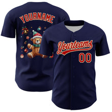 Load image into Gallery viewer, Custom Navy Red-Cream 3D Funny Christmas Authentic Baseball Jersey