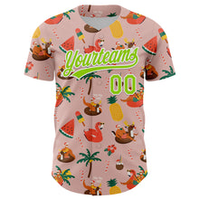 Load image into Gallery viewer, Custom Medium Pink Neon Green-White 3D Funny Christmas Authentic Baseball Jersey